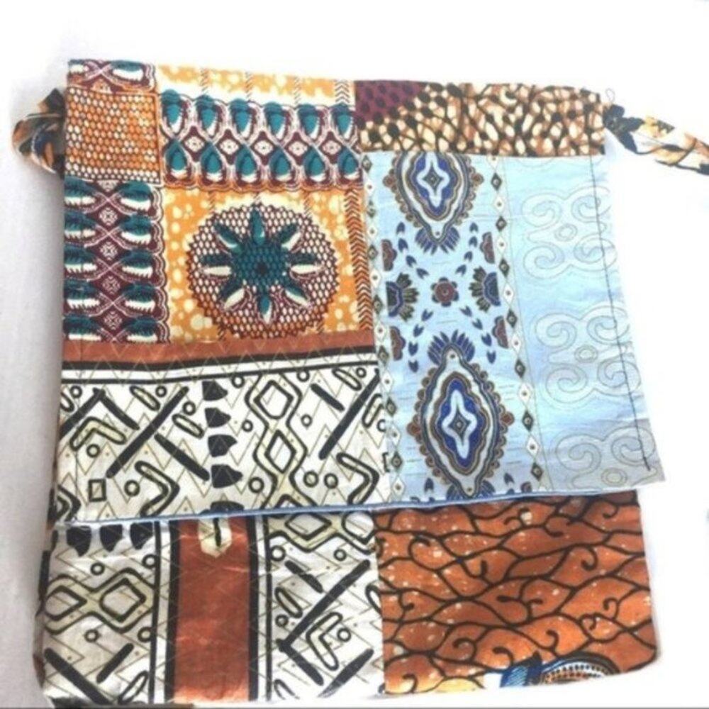 Boho Purse Bag Retro Chic Tribal Print Orange Brown Blue Handmade Purse